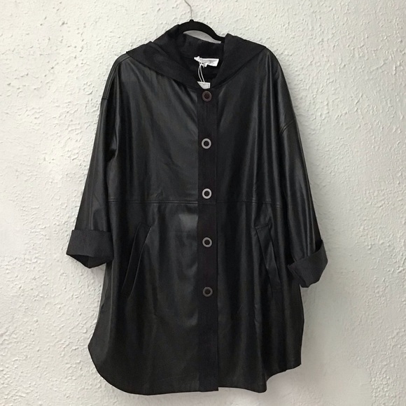 NWT DUETTE NYC Vegan Leather Snap Front Hooded Jacket - "The Dominic" - Picture 8 of 10